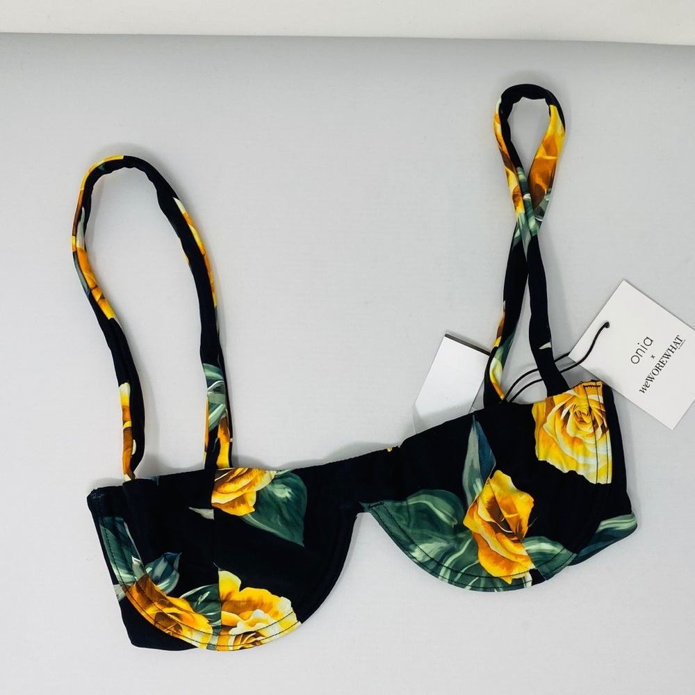 ONIA X WEWOREWHAT Black Rosses Sorrento Bikini Top - Picture 3 of 4